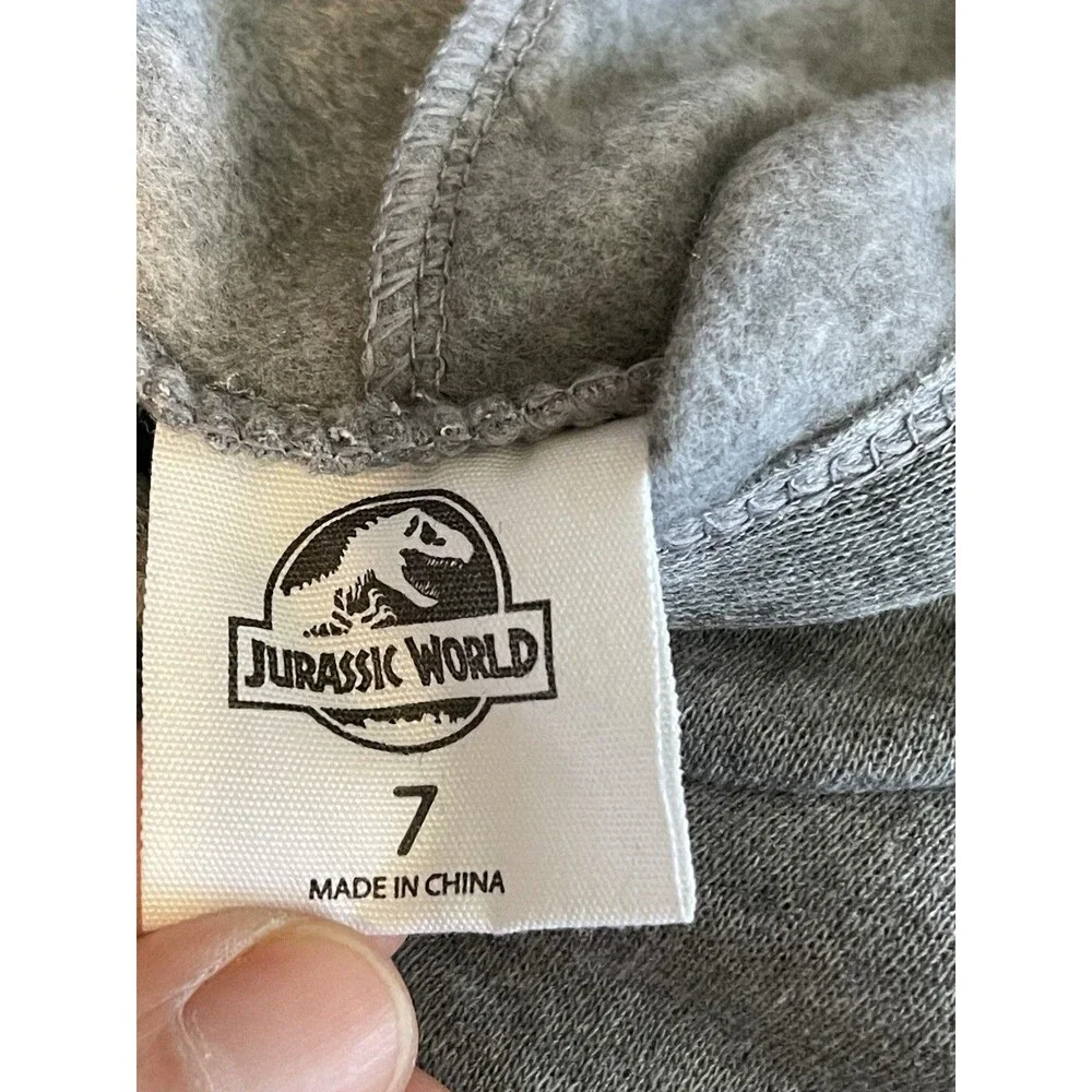 Jurassic World Boys Hoodie Sz 7 Dinosaur Camo Sweatshirt Gray More Teeth School
